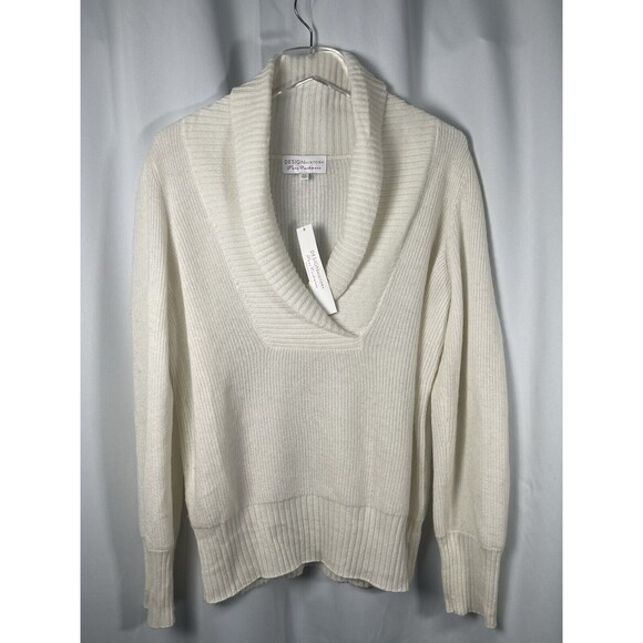 Design History Shawl Collar Cashmere Sweater In Winter White Sz M New - Picture 3 of 9